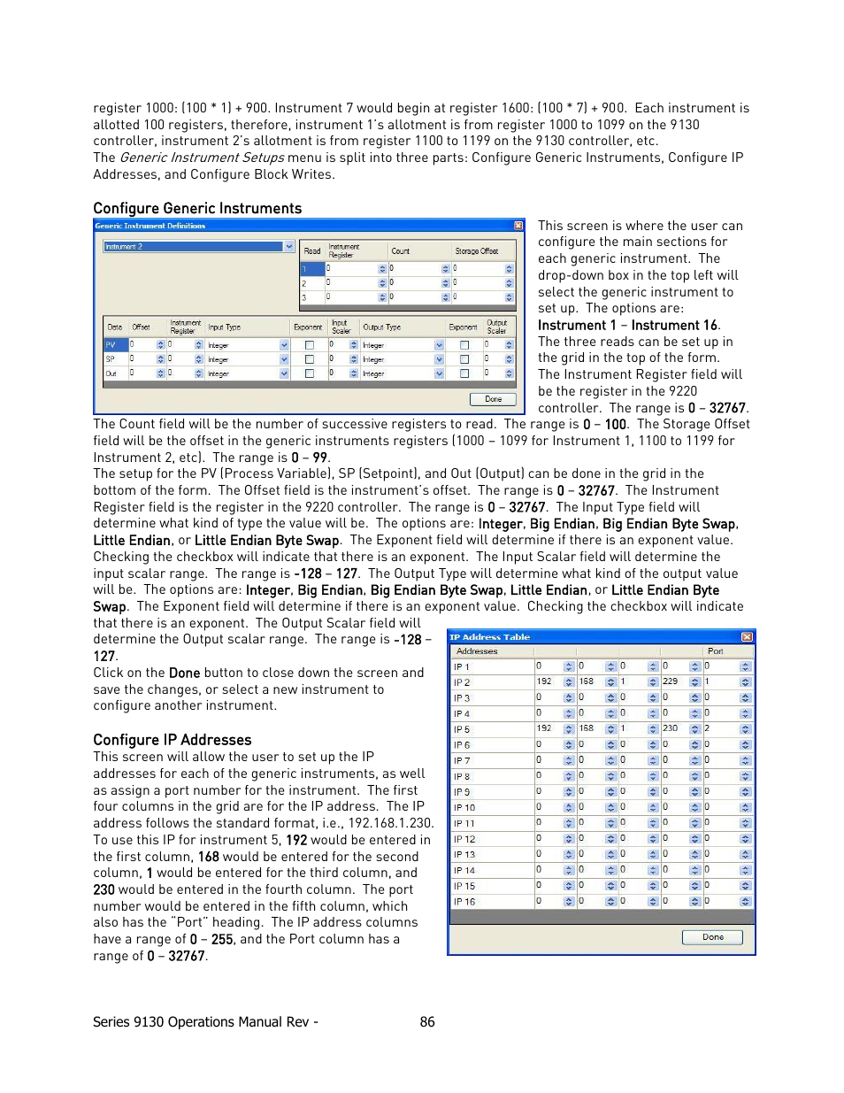 Configure generic instruments, Configure ip addresses | Super Systems 9130 Series User Manual | Page 87 / 174