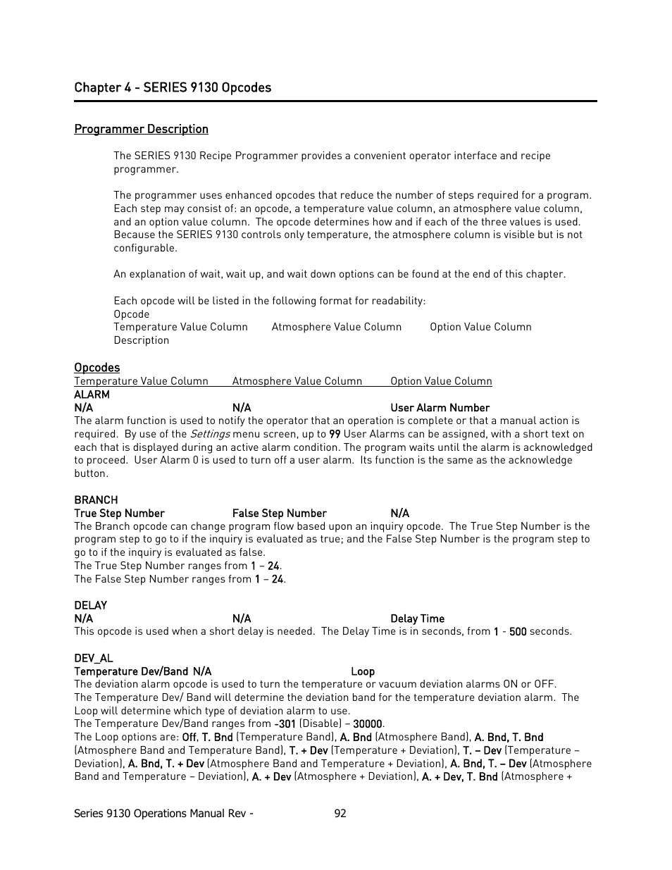 Chapter 4 - series 9130 opcodes, Rogrammer, Escription | Pcodes | Super Systems 9130 Series User Manual | Page 93 / 174