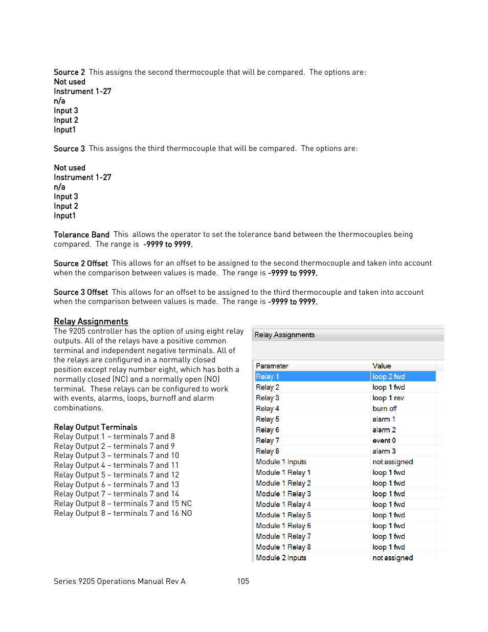 Relay assignments, Elay, Ssignments | Super Systems 9205 Series User Manual | Page 106 / 235