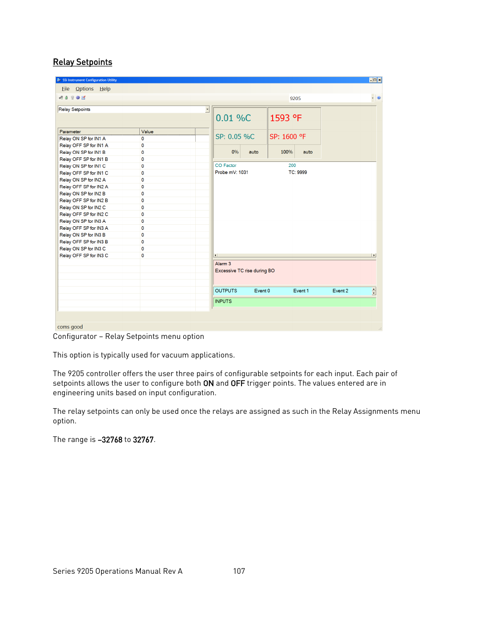 Relay setpoints, Elay, Etpoints | Super Systems 9205 Series User Manual | Page 108 / 235