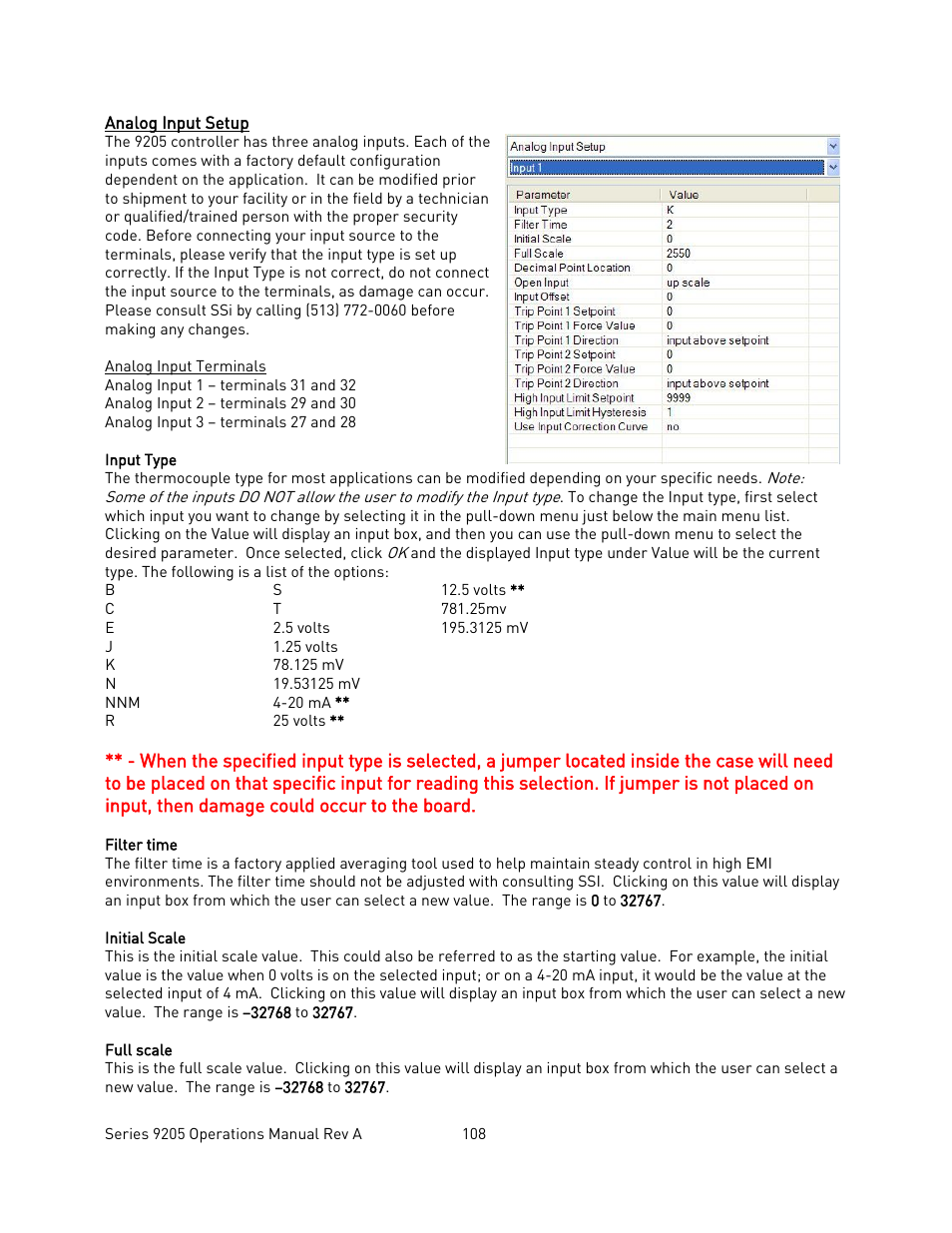 Analog input setup, Nalog, Nput | Etup | Super Systems 9205 Series User Manual | Page 109 / 235