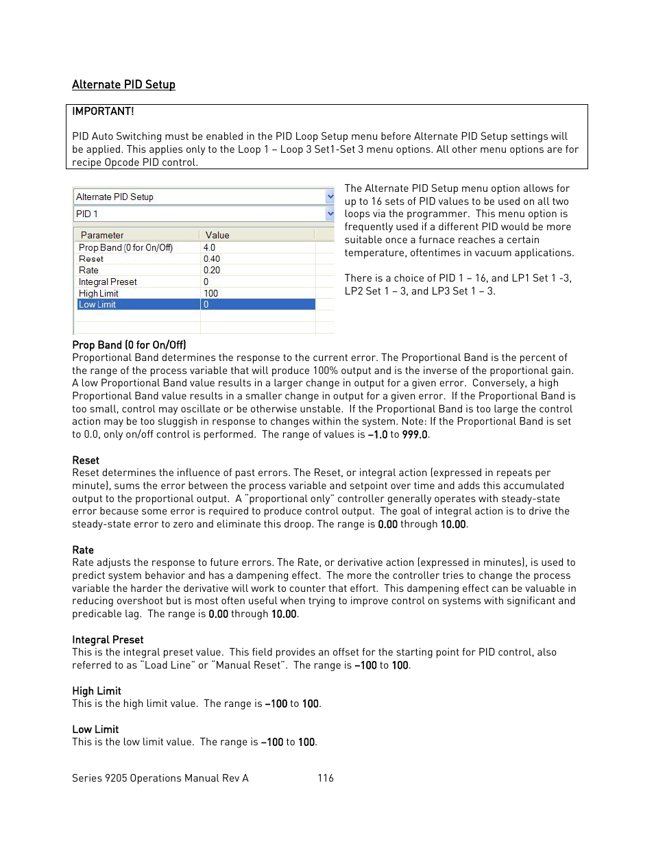 Alternate pid setup, Lternate, Etup | Super Systems 9205 Series User Manual | Page 117 / 235