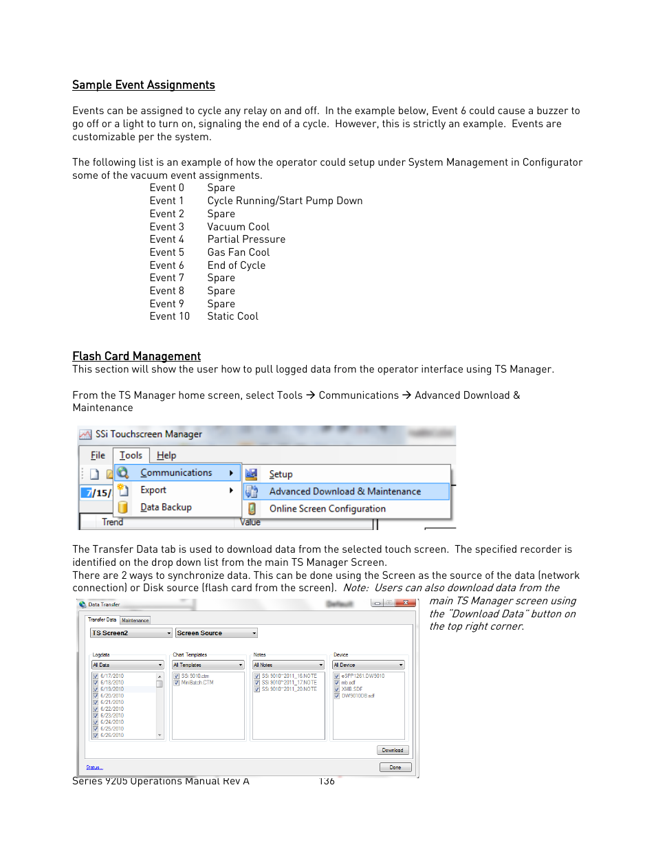 Sample event assignments, Flash card management, Ample | Vent, Ssignments, Lash, Anagement | Super Systems 9205 Series User Manual | Page 137 / 235