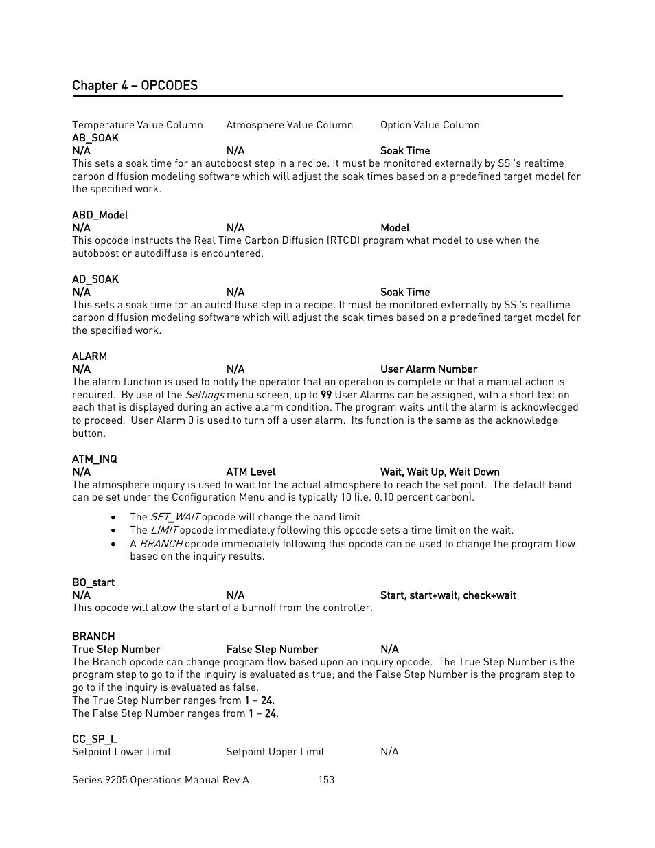 Chapter 4 – opcodes | Super Systems 9205 Series User Manual | Page 154 / 235