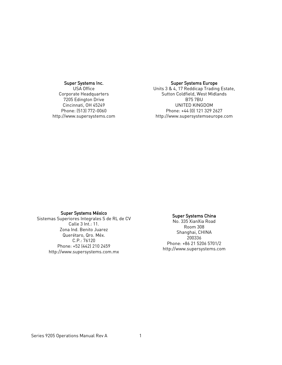 Super Systems 9205 Series User Manual | Page 2 / 235