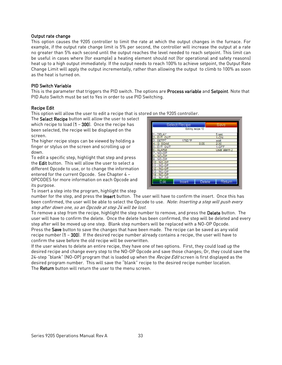 Recipe edit | Super Systems 9205 Series User Manual | Page 34 / 235