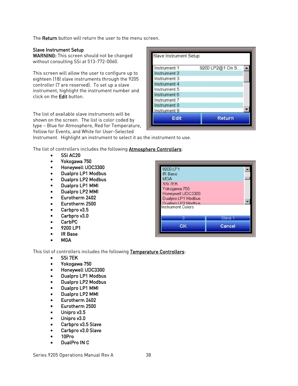 Slave instrument setup | Super Systems 9205 Series User Manual | Page 39 / 235