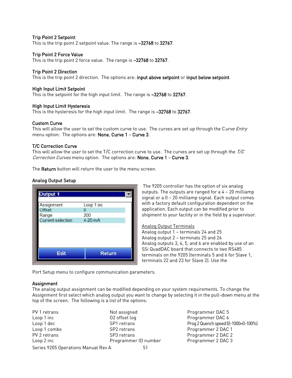 Analog output setup | Super Systems 9205 Series User Manual | Page 52 / 235