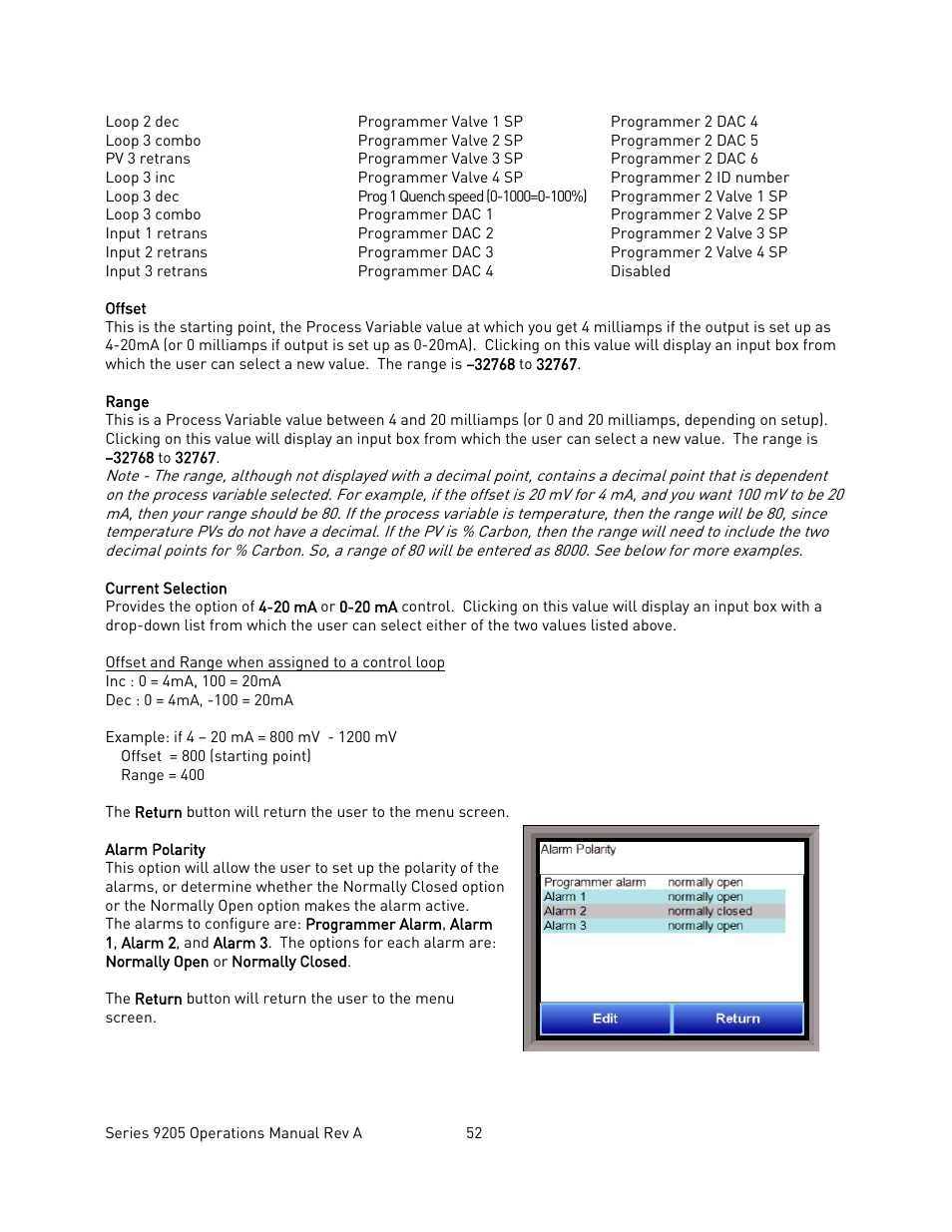 Alarm polarity | Super Systems 9205 Series User Manual | Page 53 / 235