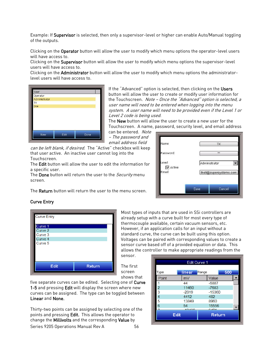 Curve entry | Super Systems 9205 Series User Manual | Page 57 / 235