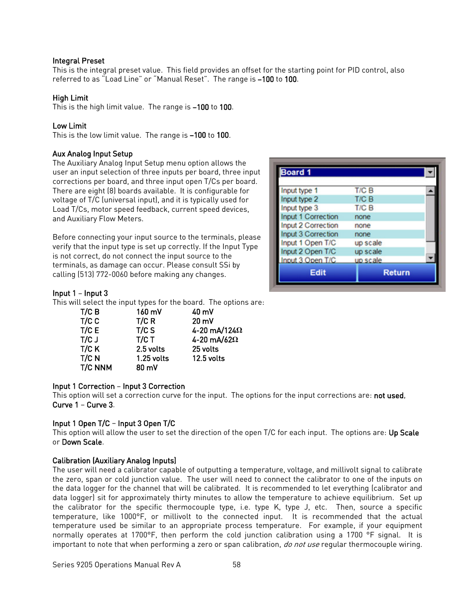 Aux analog input setup | Super Systems 9205 Series User Manual | Page 59 / 235