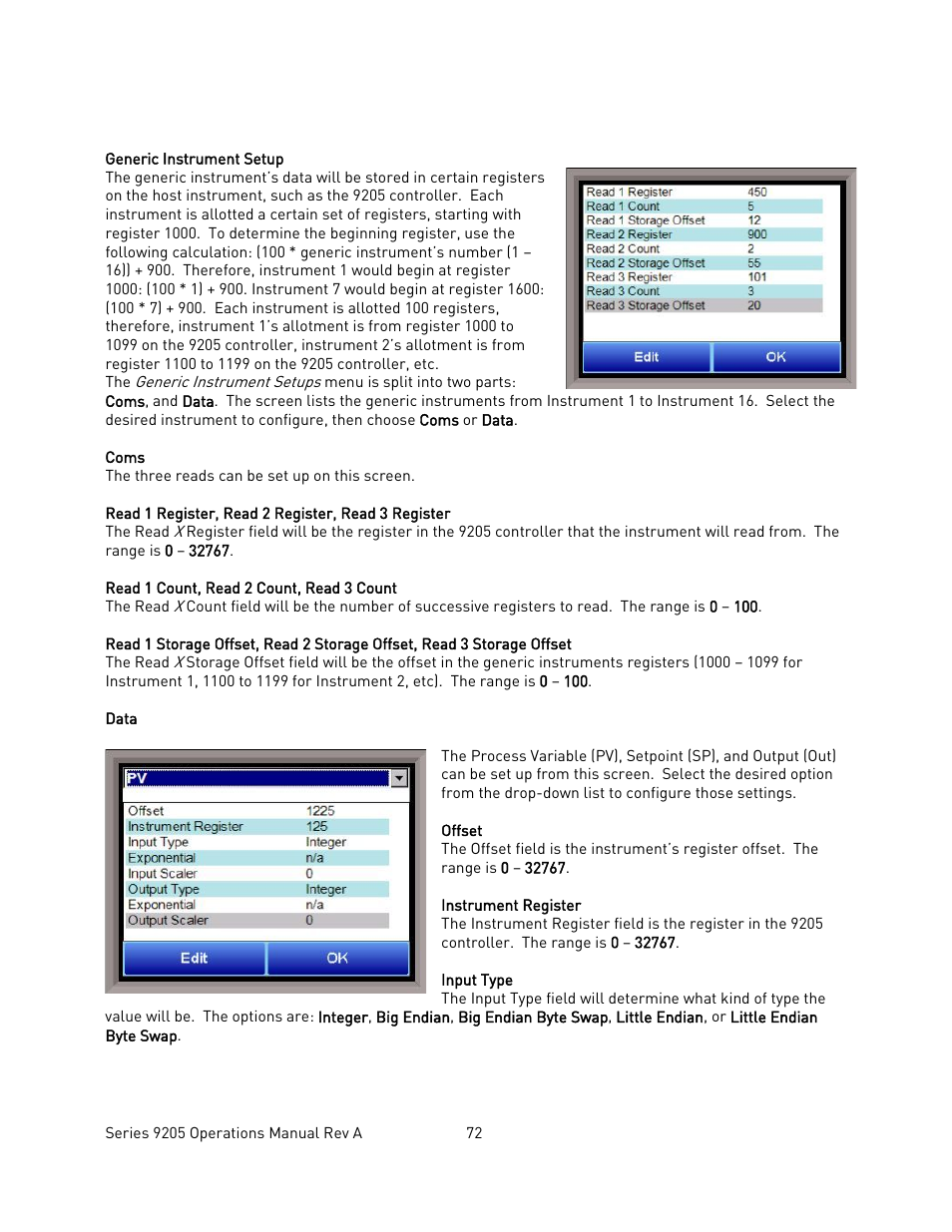 Generic instrument setup | Super Systems 9205 Series User Manual | Page 73 / 235