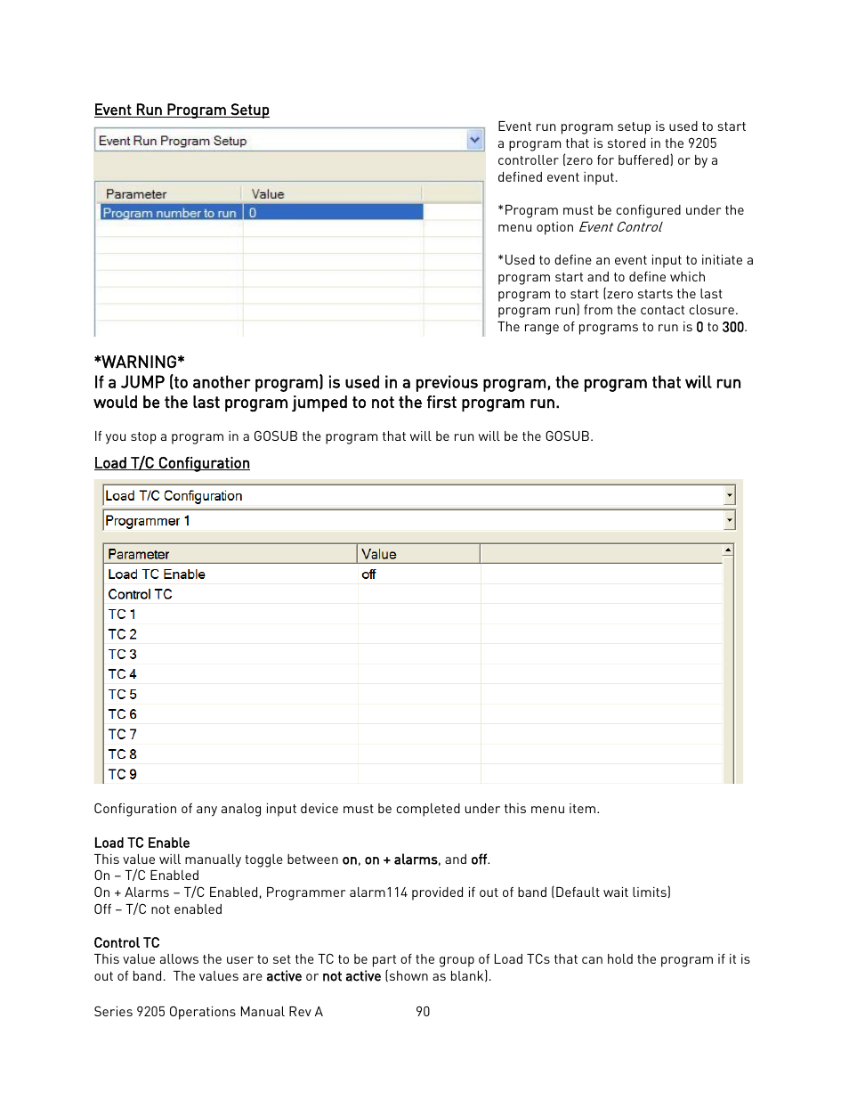 Event run program setup, Load t/c configuration, Vent | Rogram, Etup, Onfiguration | Super Systems 9205 Series User Manual | Page 91 / 235