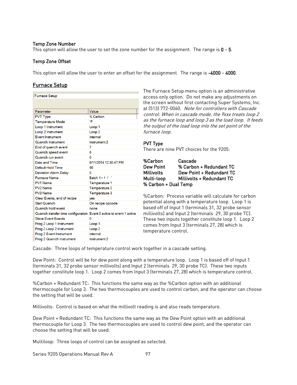Furnace setup, Urnace, Etup | Super Systems 9205 Series User Manual | Page 98 / 235