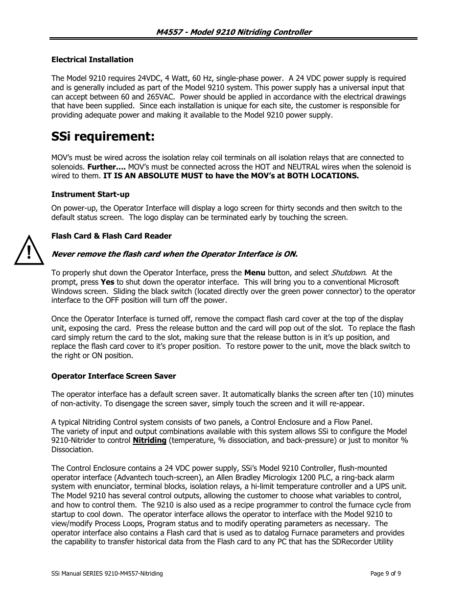 Ssi requirement | Super Systems 9210 Series User Manual | Page 9 / 65