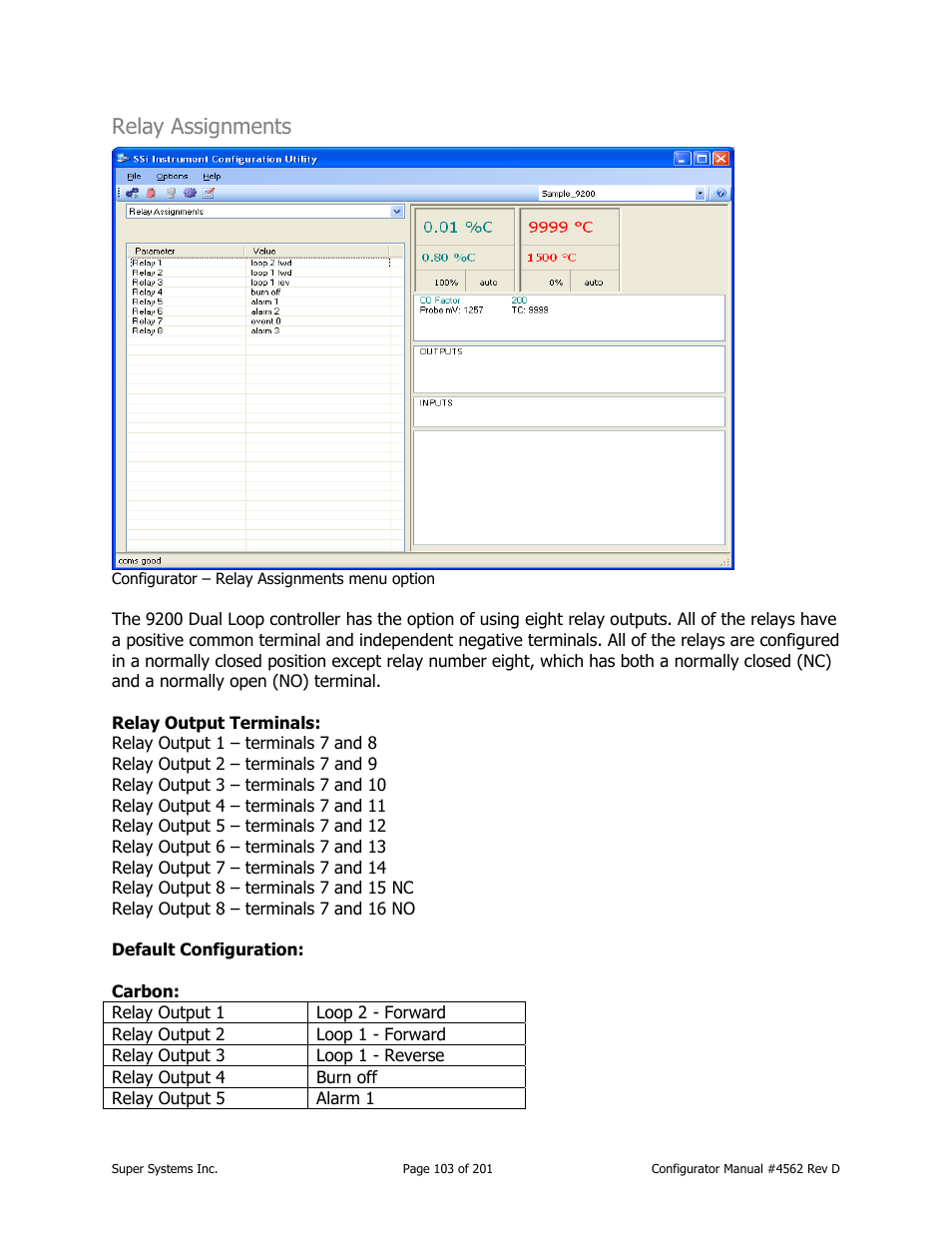 Relay assignments | Super Systems PC Configurator 2 User Manual | Page 103 / 201