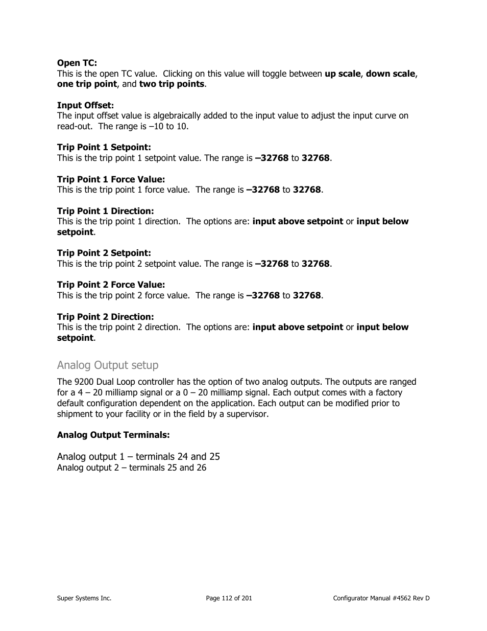 Analog output setup | Super Systems PC Configurator 2 User Manual | Page 112 / 201