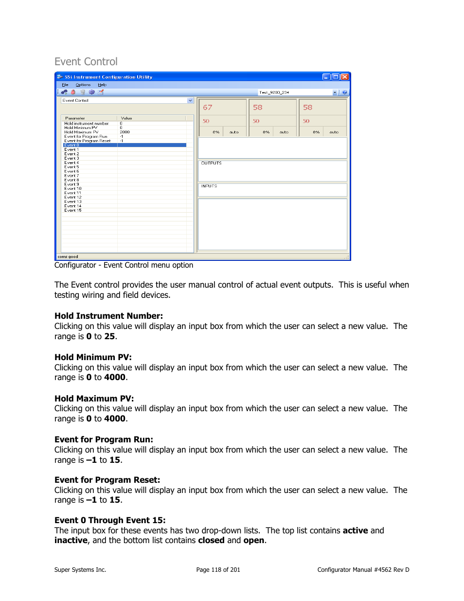 Event control | Super Systems PC Configurator 2 User Manual | Page 118 / 201