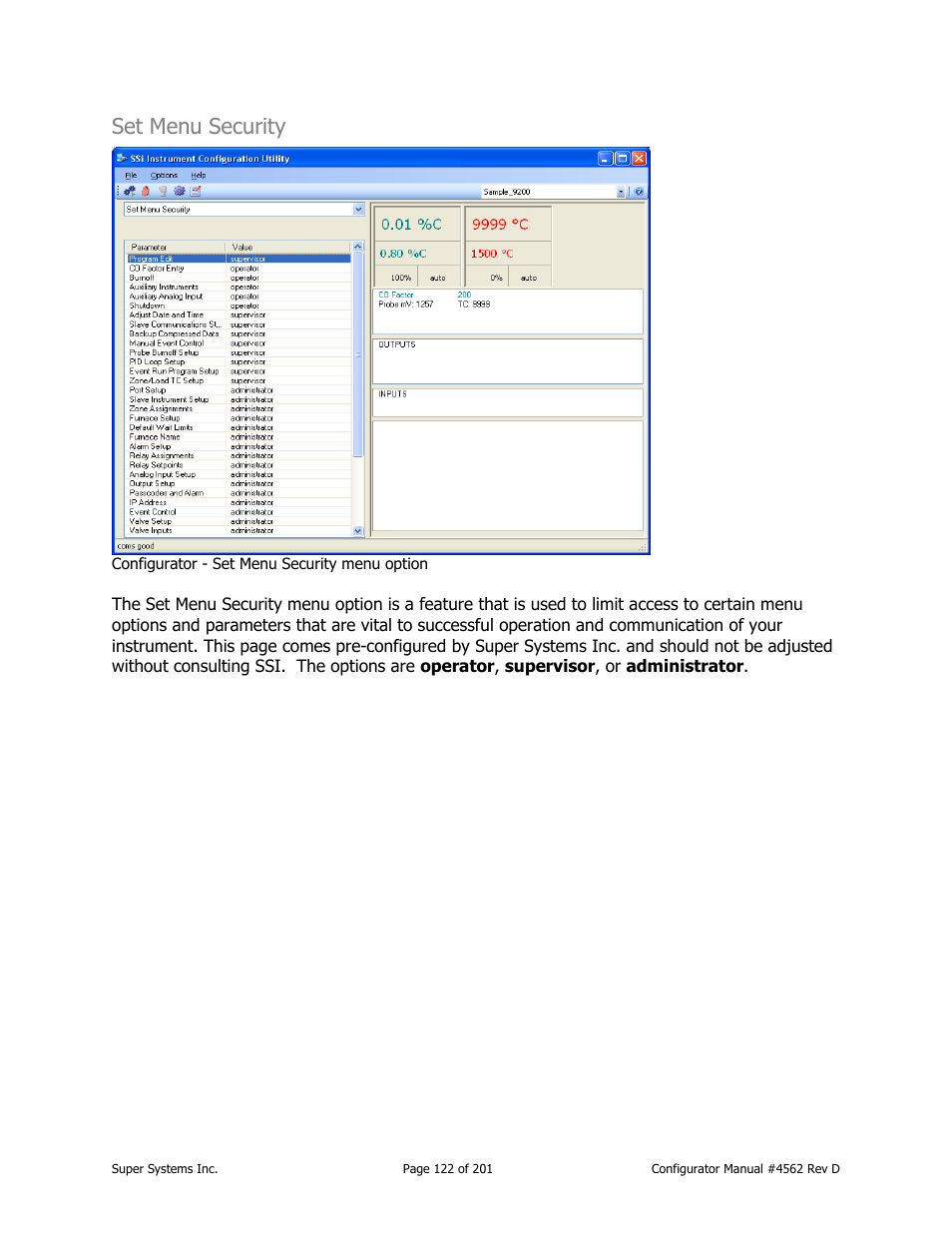 Set menu security | Super Systems PC Configurator 2 User Manual | Page 122 / 201