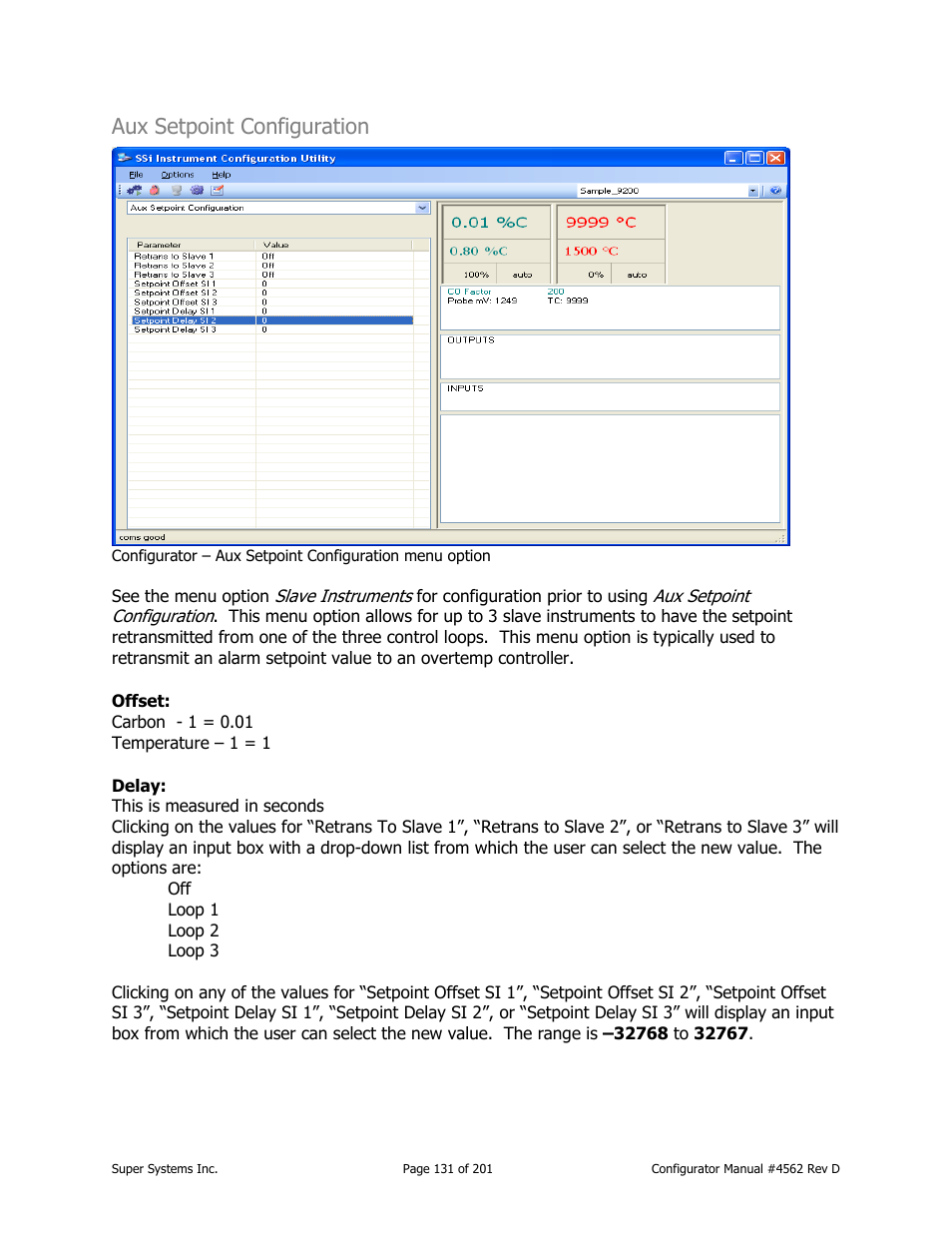 Aux setpoint configuration | Super Systems PC Configurator 2 User Manual | Page 131 / 201
