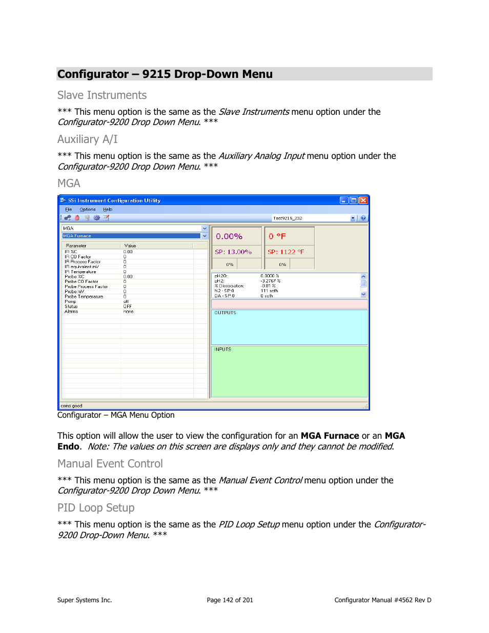 Auxiliary a/i, Manual event control, Pid loop setup | Super Systems PC Configurator 2 User Manual | Page 142 / 201