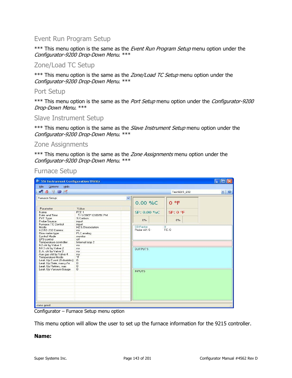 Event run program setup, Zone/load tc setup, Port setup | Slave instrument setup, Zone assignments, Furnace setup | Super Systems PC Configurator 2 User Manual | Page 143 / 201