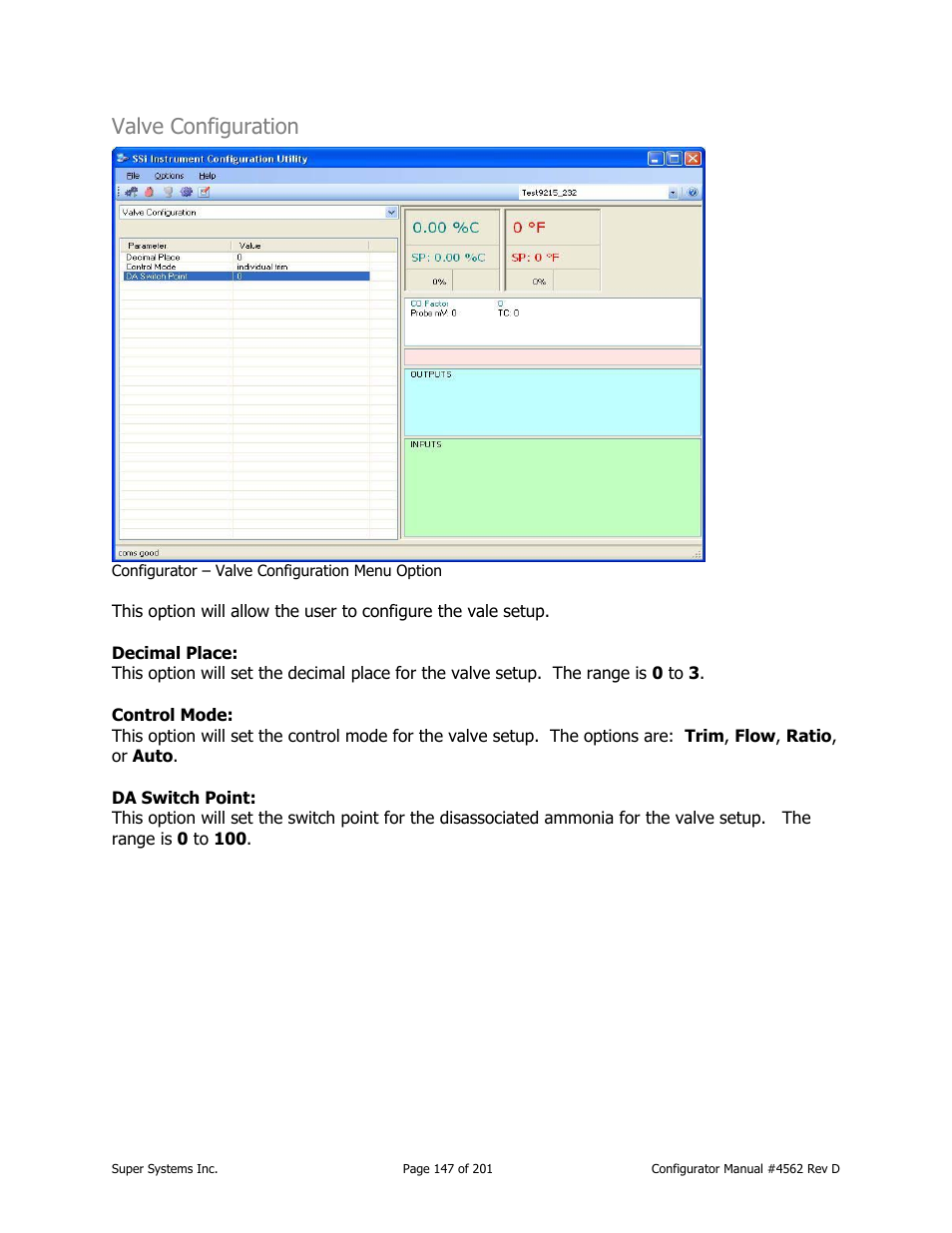 Valve configuration | Super Systems PC Configurator 2 User Manual | Page 147 / 201