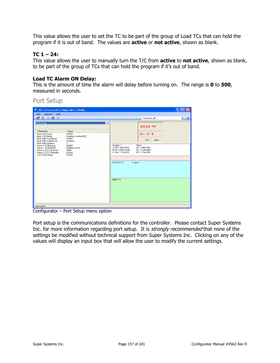 Port setup | Super Systems PC Configurator 2 User Manual | Page 157 / 201