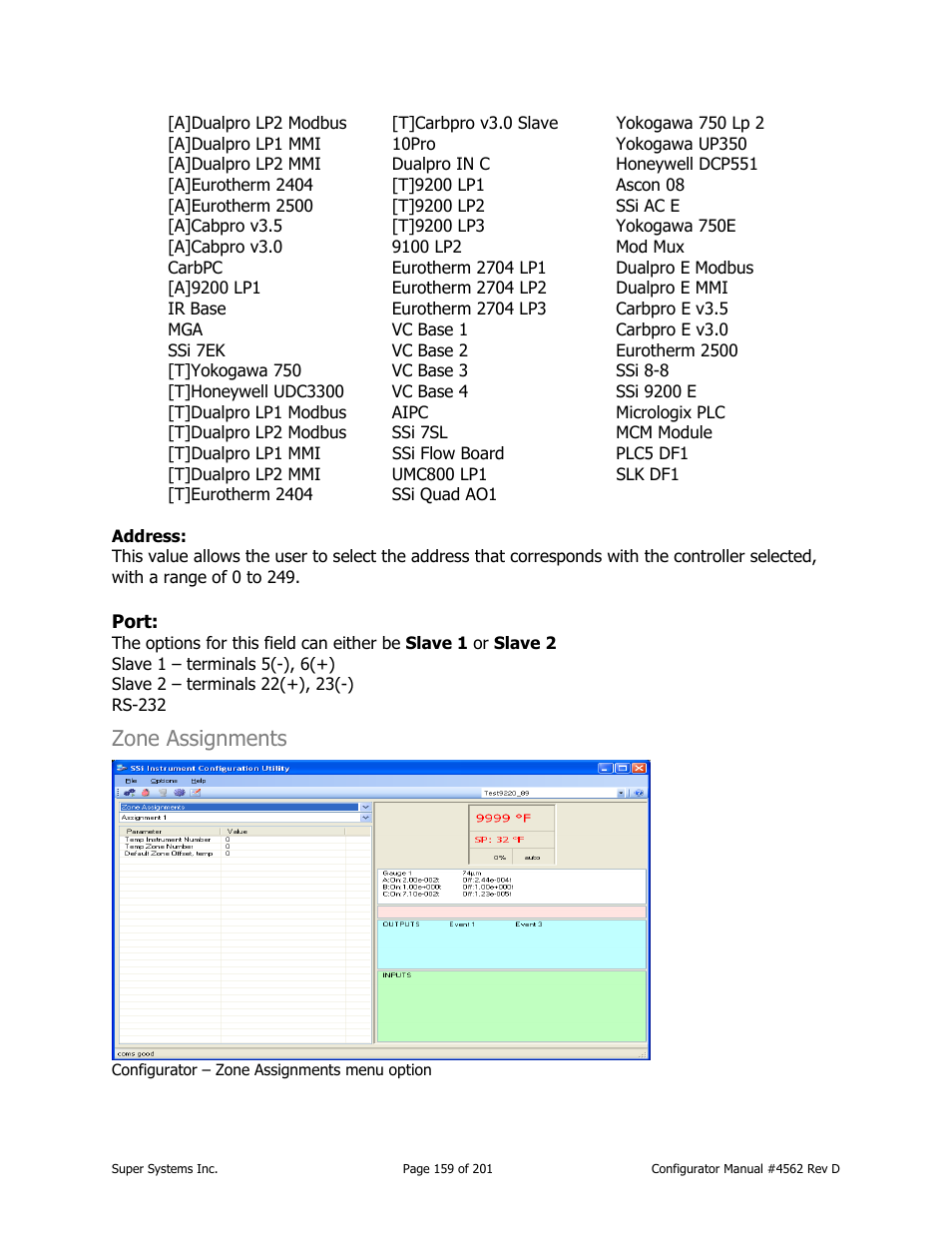 Zone assignments | Super Systems PC Configurator 2 User Manual | Page 159 / 201