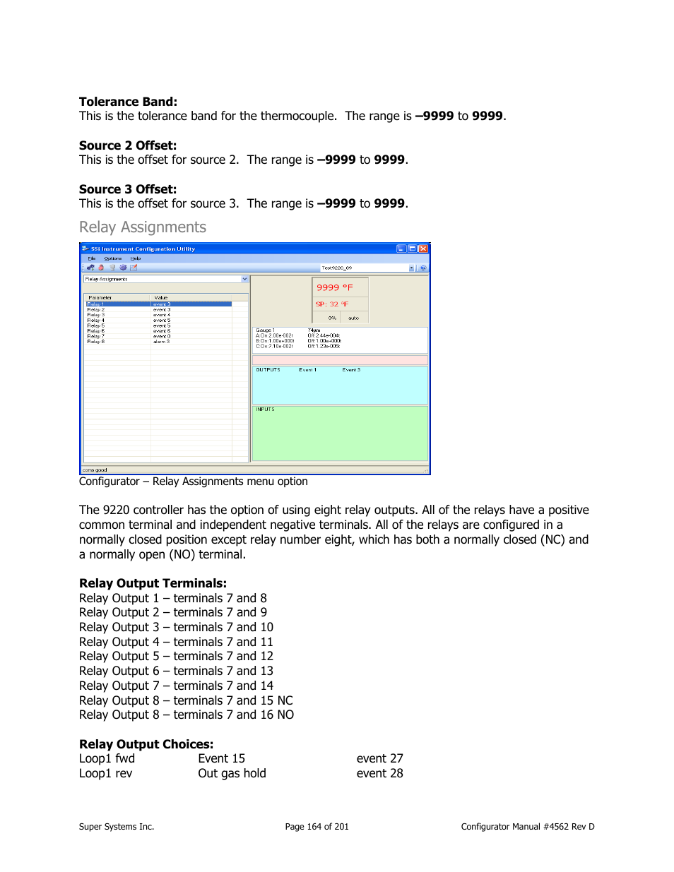 Relay assignments | Super Systems PC Configurator 2 User Manual | Page 164 / 201