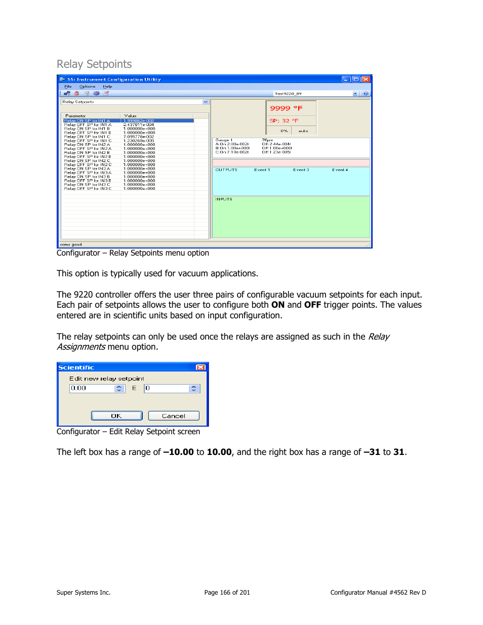 Relay setpoints | Super Systems PC Configurator 2 User Manual | Page 166 / 201