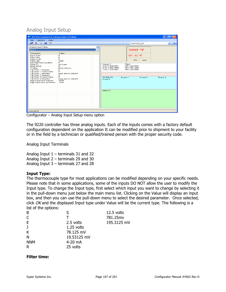 Analog input setup | Super Systems PC Configurator 2 User Manual | Page 167 / 201