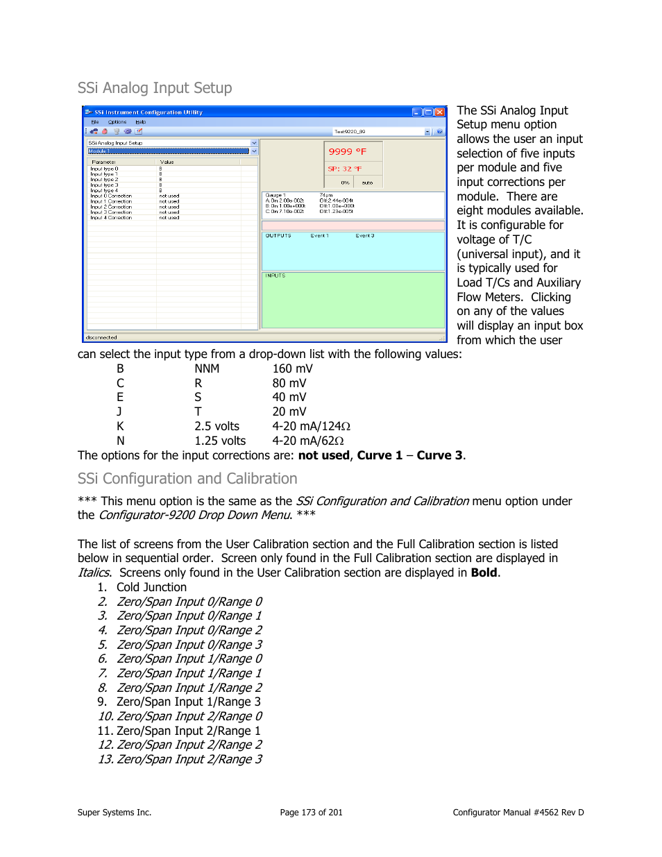 Ssi analog input setup, Ssi configuration and calibration | Super Systems PC Configurator 2 User Manual | Page 173 / 201