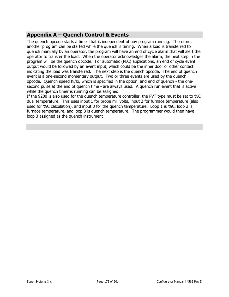 Appendix a – quench control & events | Super Systems PC Configurator 2 User Manual | Page 175 / 201