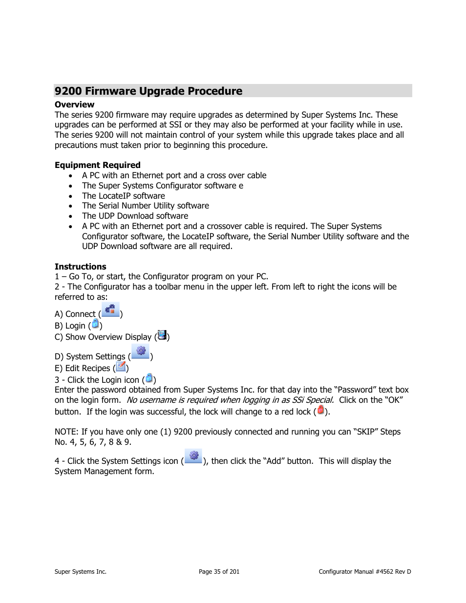 9200 firmware upgrade procedure | Super Systems PC Configurator 2 User Manual | Page 35 / 201