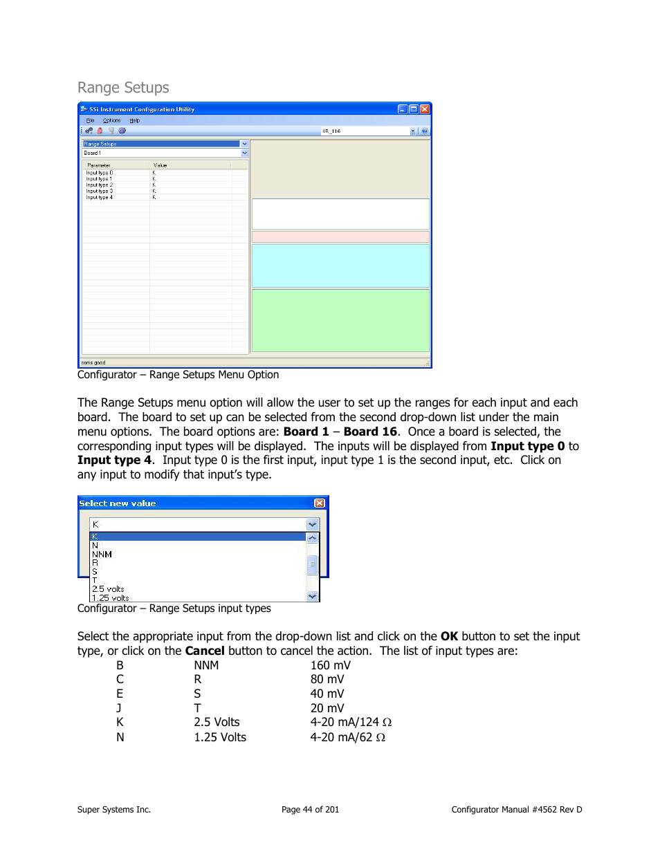 Range setups | Super Systems PC Configurator 2 User Manual | Page 44 / 201