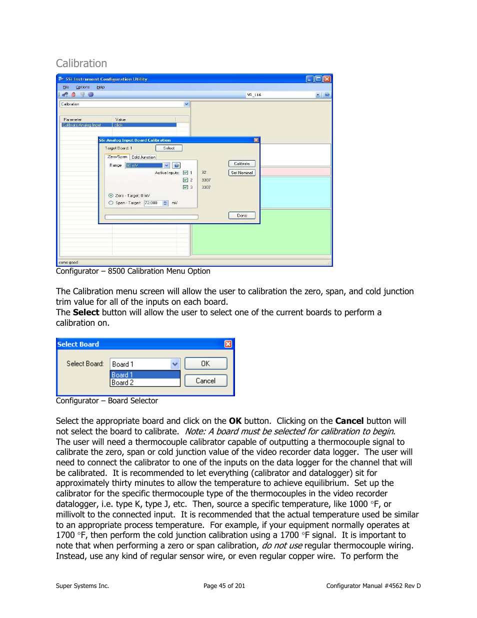 Calibration | Super Systems PC Configurator 2 User Manual | Page 45 / 201