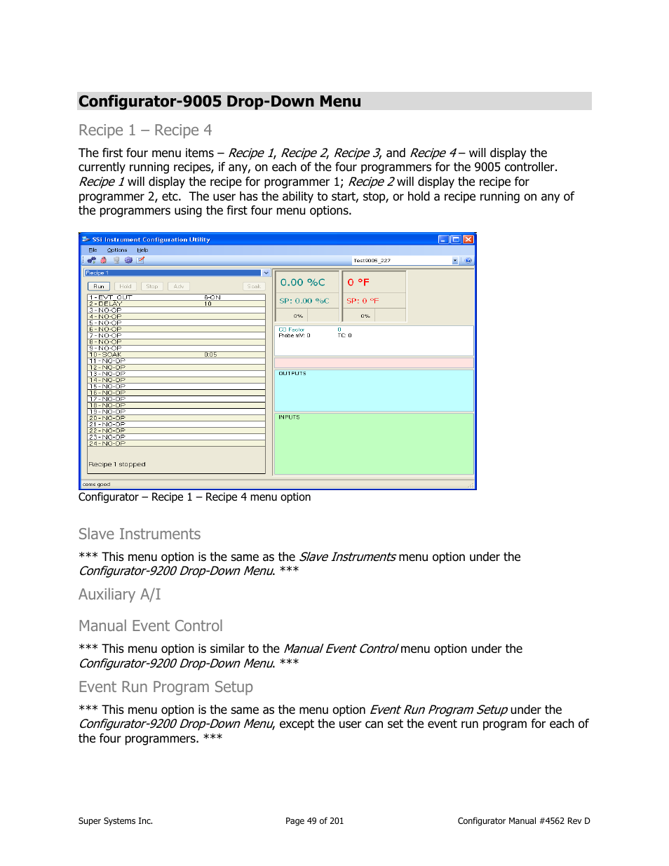 Slave instruments, Auxiliary a/i manual event control, Event run program setup | Super Systems PC Configurator 2 User Manual | Page 49 / 201