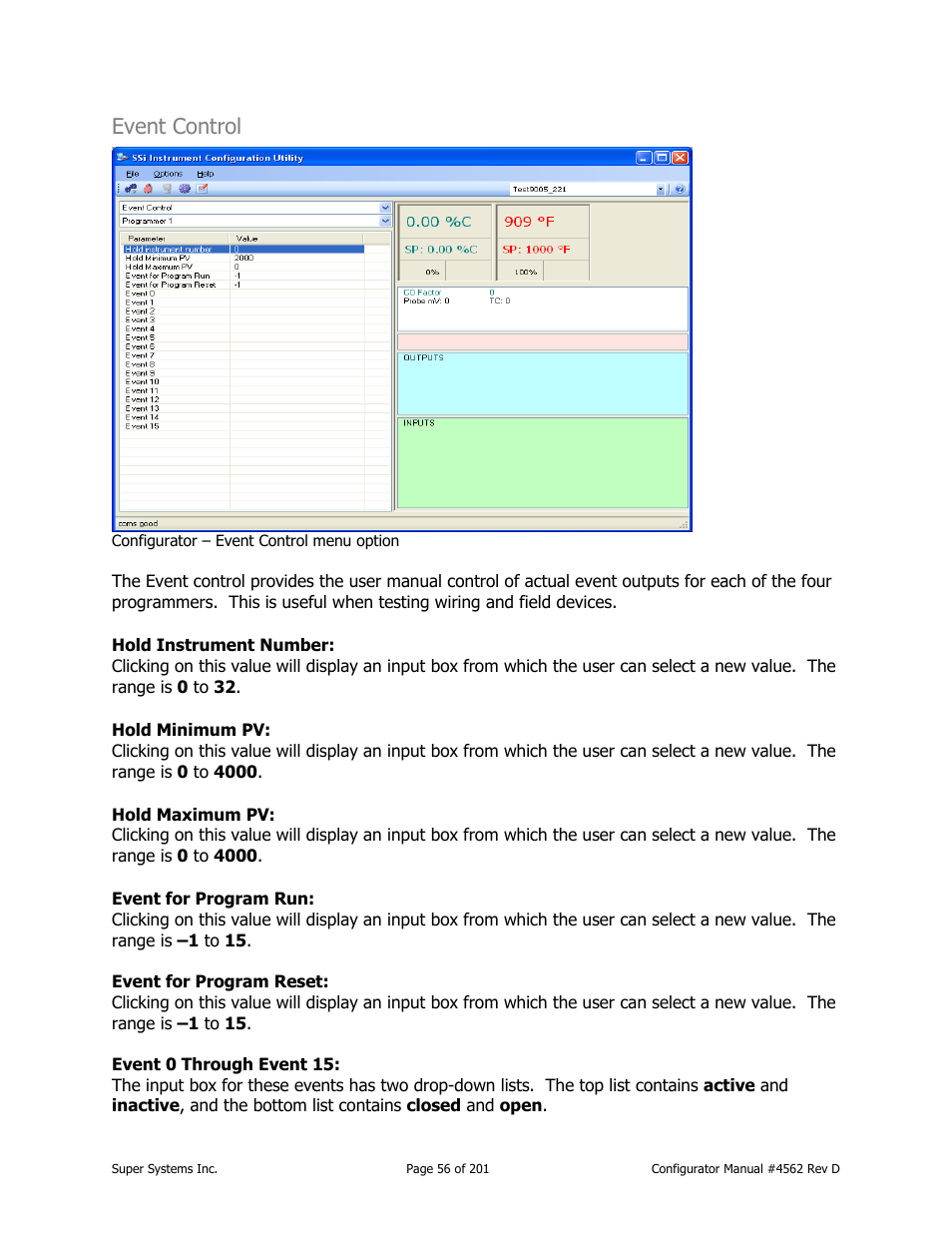 Event control | Super Systems PC Configurator 2 User Manual | Page 56 / 201