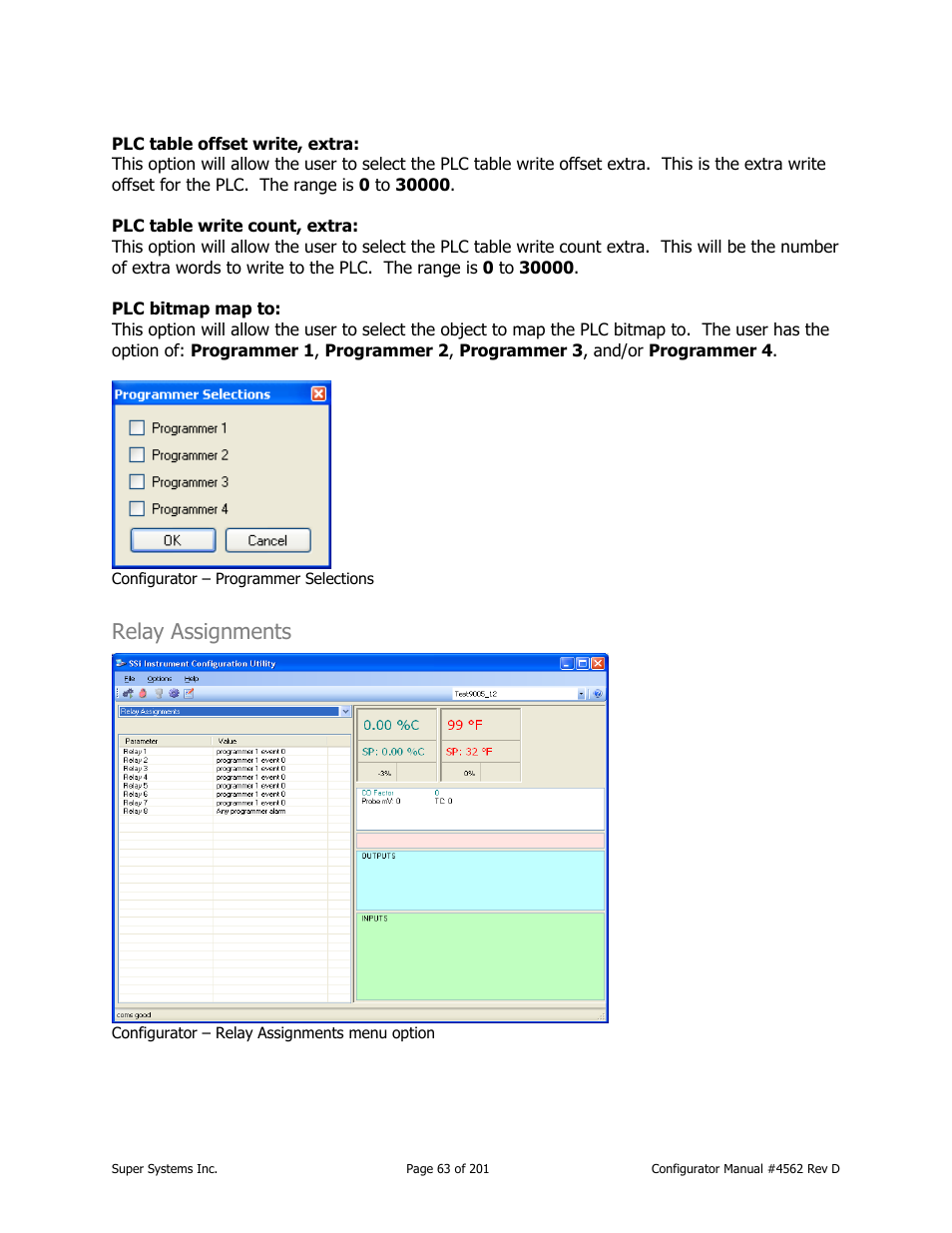 Relay assignments | Super Systems PC Configurator 2 User Manual | Page 63 / 201