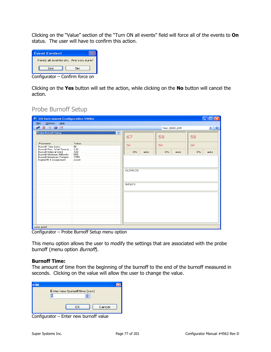 Probe burnoff setup | Super Systems PC Configurator 2 User Manual | Page 77 / 201