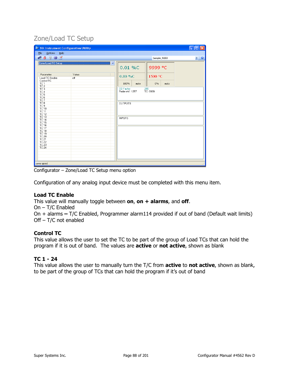 Zone/load tc setup | Super Systems PC Configurator 2 User Manual | Page 88 / 201