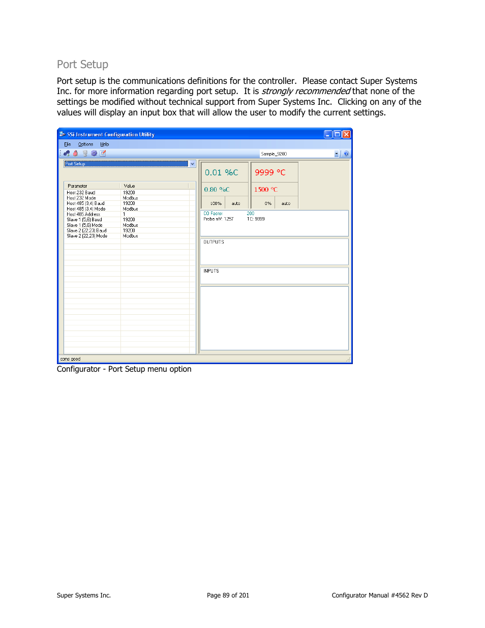 Port setup | Super Systems PC Configurator 2 User Manual | Page 89 / 201