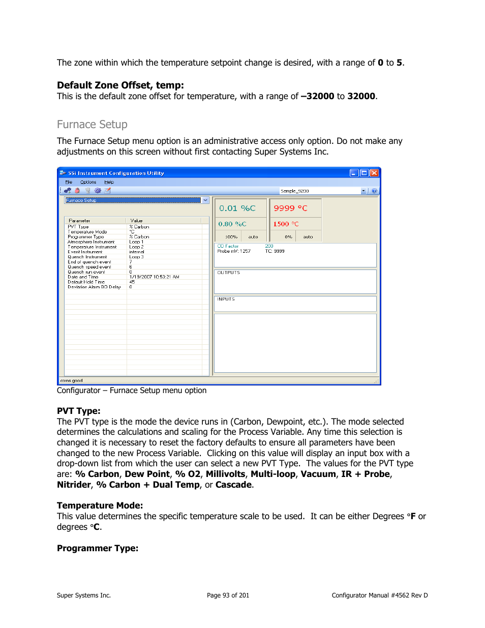 Furnace setup | Super Systems PC Configurator 2 User Manual | Page 93 / 201