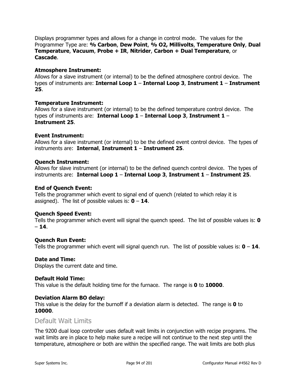 Default wait limits | Super Systems PC Configurator 2 User Manual | Page 94 / 201