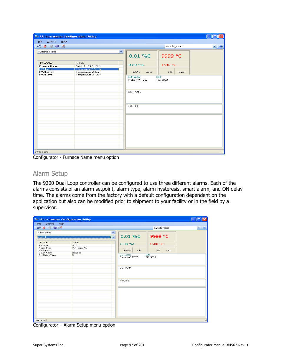 Alarm setup | Super Systems PC Configurator 2 User Manual | Page 97 / 201