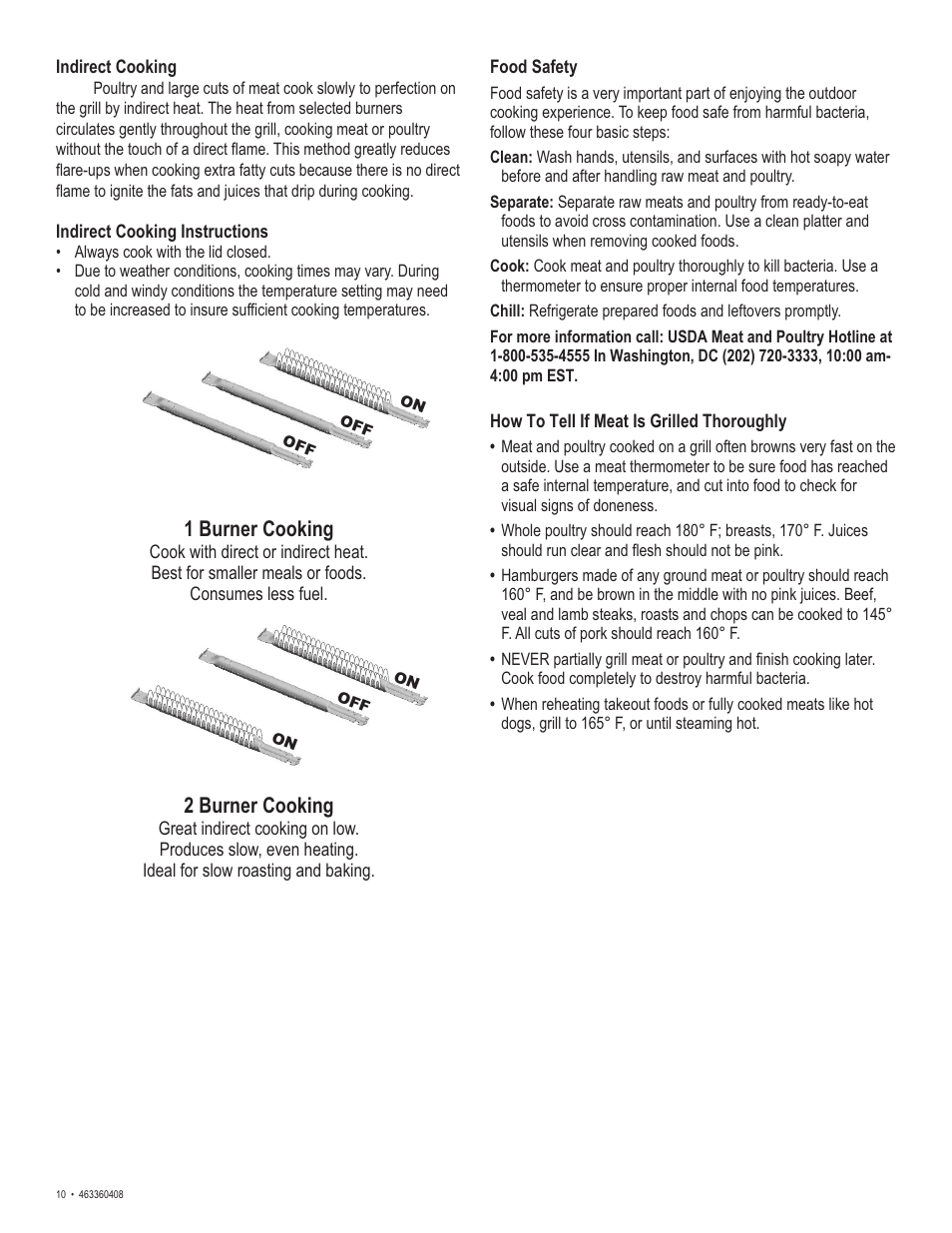 1 burner cooking, 2 burner cooking | Char-Broil 463360408 User Manual | Page 10 / 28