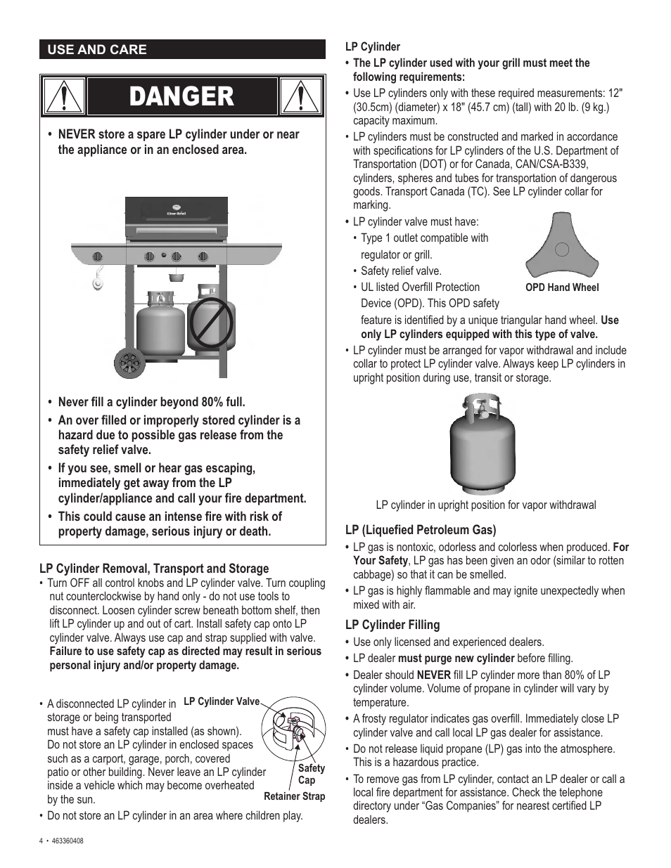 Danger | Char-Broil 463360408 User Manual | Page 4 / 28