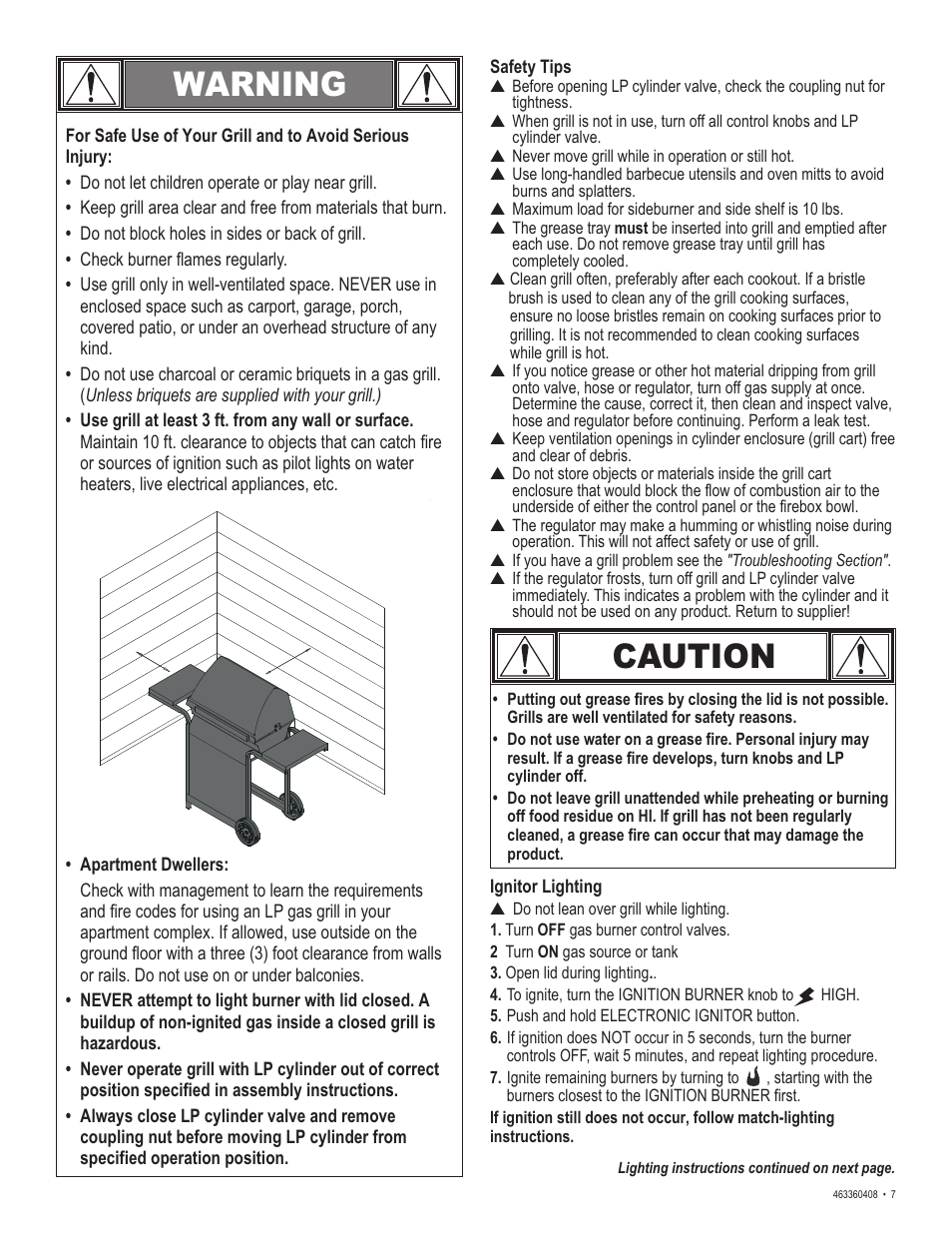 Warning, Caution | Char-Broil 463360408 User Manual | Page 7 / 28