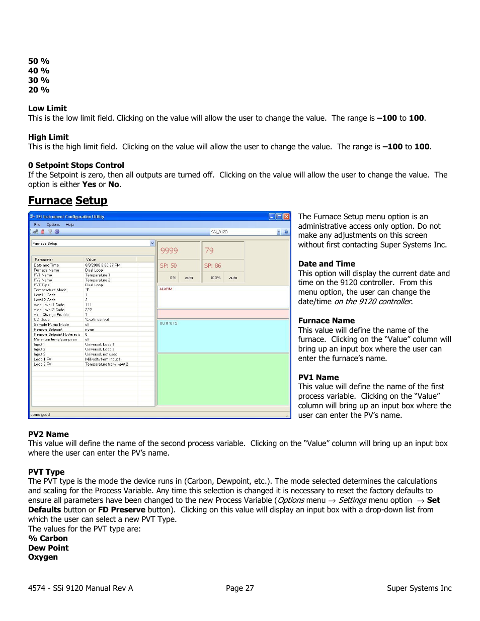 Furnace setup | Super Systems 9120 User Manual | Page 27 / 45